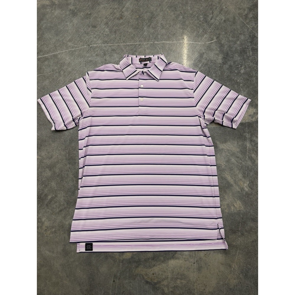 Peter Millar Summer Comfort Purple Striped‎ Men's Golf Polo Sz L  Preppy Casual